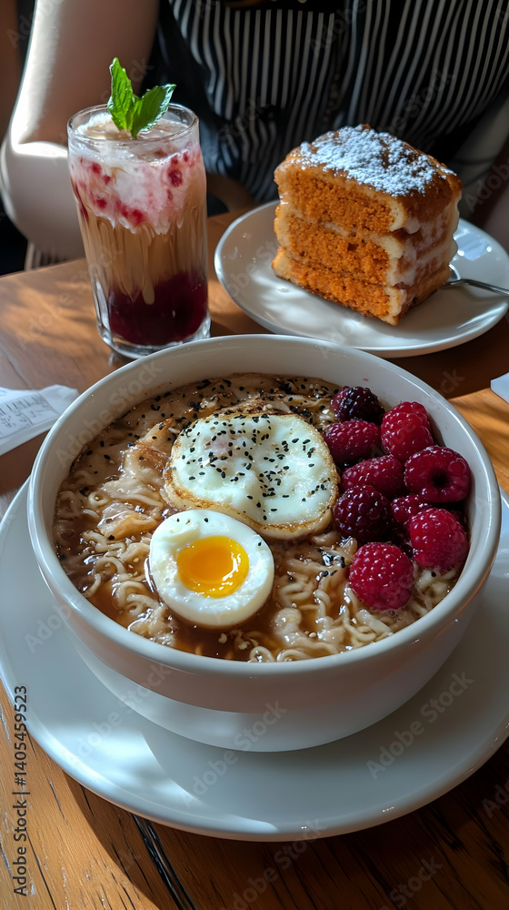 Delicious Ramen Noodles With Berries And A Cake Delicious Ramen Noodles With Berries And A Cake