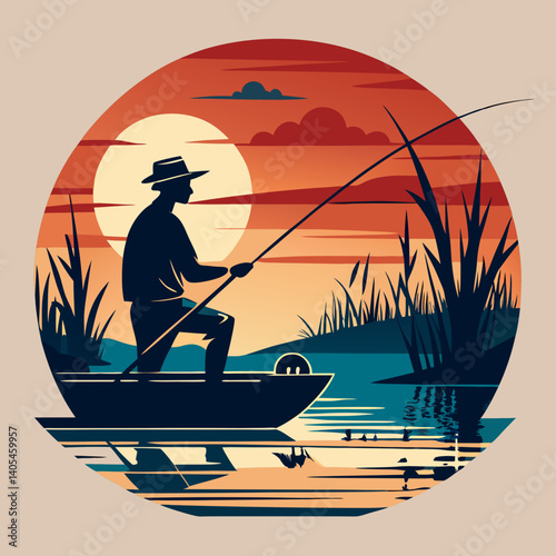 Fisherman fishing silhouette vector illustration