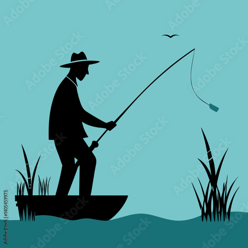 Fisherman fishing silhouette vector illustration