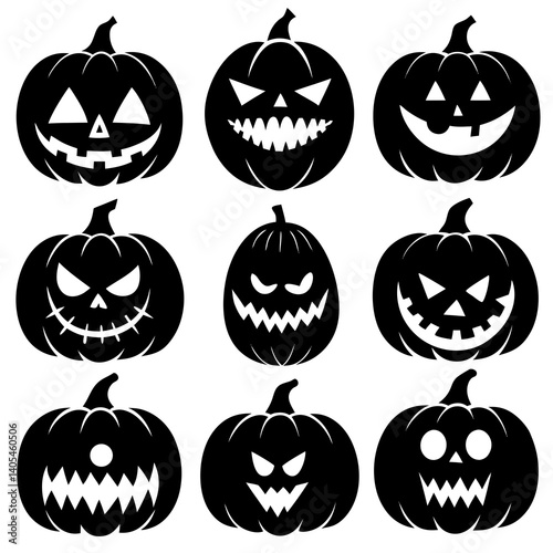 Pumpkin Patch - Set of 9 Halloween-themed Vector Silhouettes on a white background