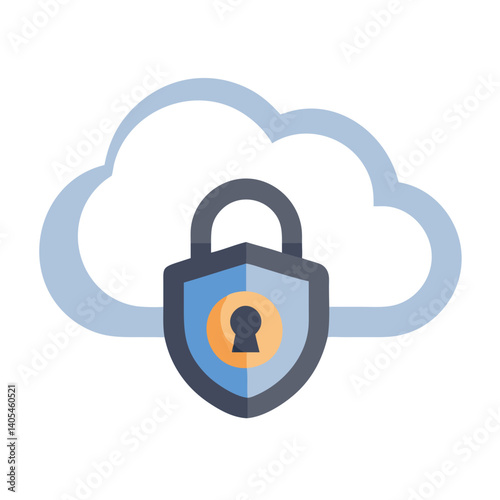 Cloud with Lock Shield Icon Representing Secure Cloud Storage and Data Protection