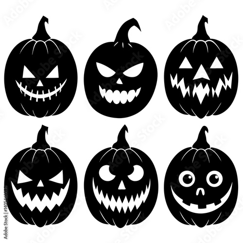 Pumpkin Patch - Set of 9 Halloween-themed Vector Silhouettes on a white background