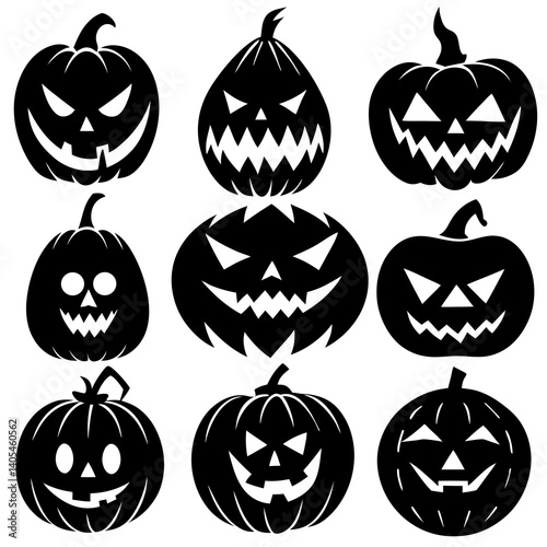 Pumpkin Patch - Set of 9 Halloween-themed Vector Silhouettes on a white background