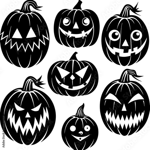 Pumpkin Patch - Set of 9 Halloween-themed Vector Silhouettes on a white background