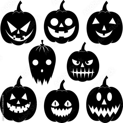 Pumpkin Patch - Set of 9 Halloween-themed Vector Silhouettes on a white background