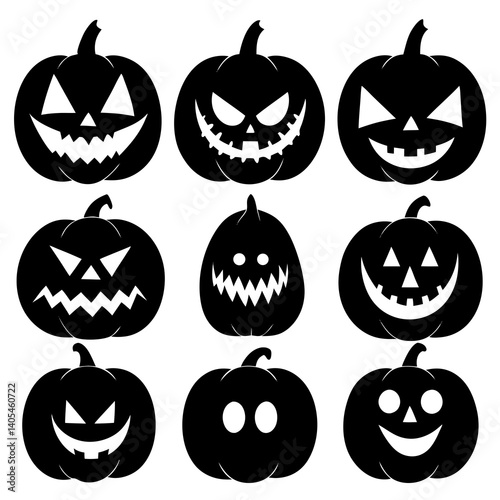 Pumpkin Patch - Set of 9 Halloween-themed Vector Silhouettes on a white background
