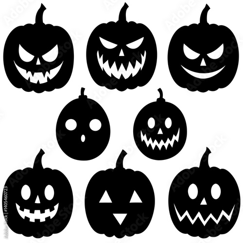 Pumpkin Patch - Set of 9 Halloween-themed Vector Silhouettes on a white background