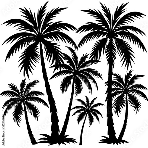 Palm trees silhouette vector set