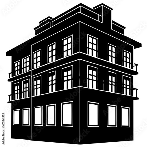 Exterior of apartment building vector black color silhouette