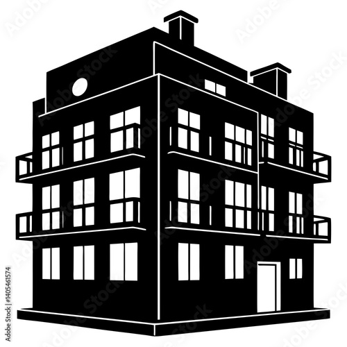 Exterior of apartment building vector black color silhouette