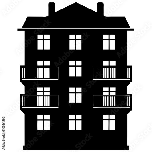 Exterior of apartment building vector black color silhouette