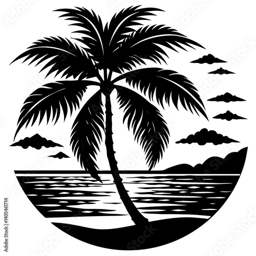 Palm tree silhouette on the beach