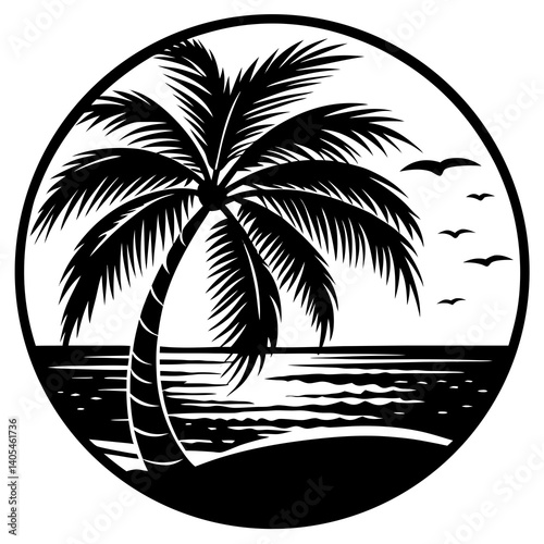 Palm tree silhouette on the beach