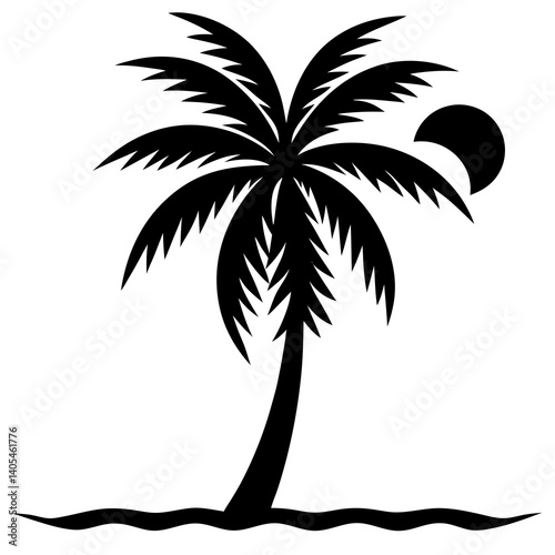 Palm tree silhouette on the beach
