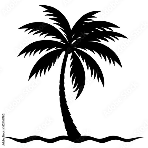 Palm tree silhouette on the beach