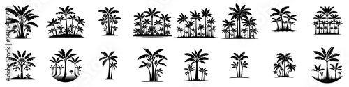 banana tree silhouette vector set