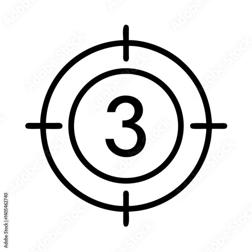 Target with Number Three Icon Representing Goal Achievement and Ranking Position