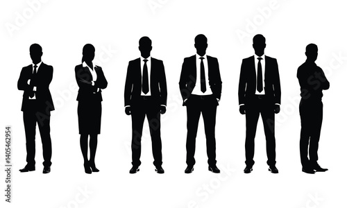 Business team silhouettes of professionals standing confidently on white background