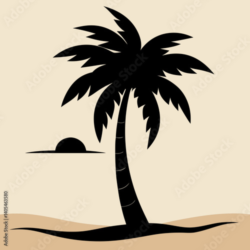 Palm tree silhouette on the beach by the sea for summer vacation