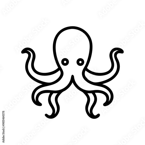 Outline drawing of an octopus with eight tentacles and two eyes on a white background image style