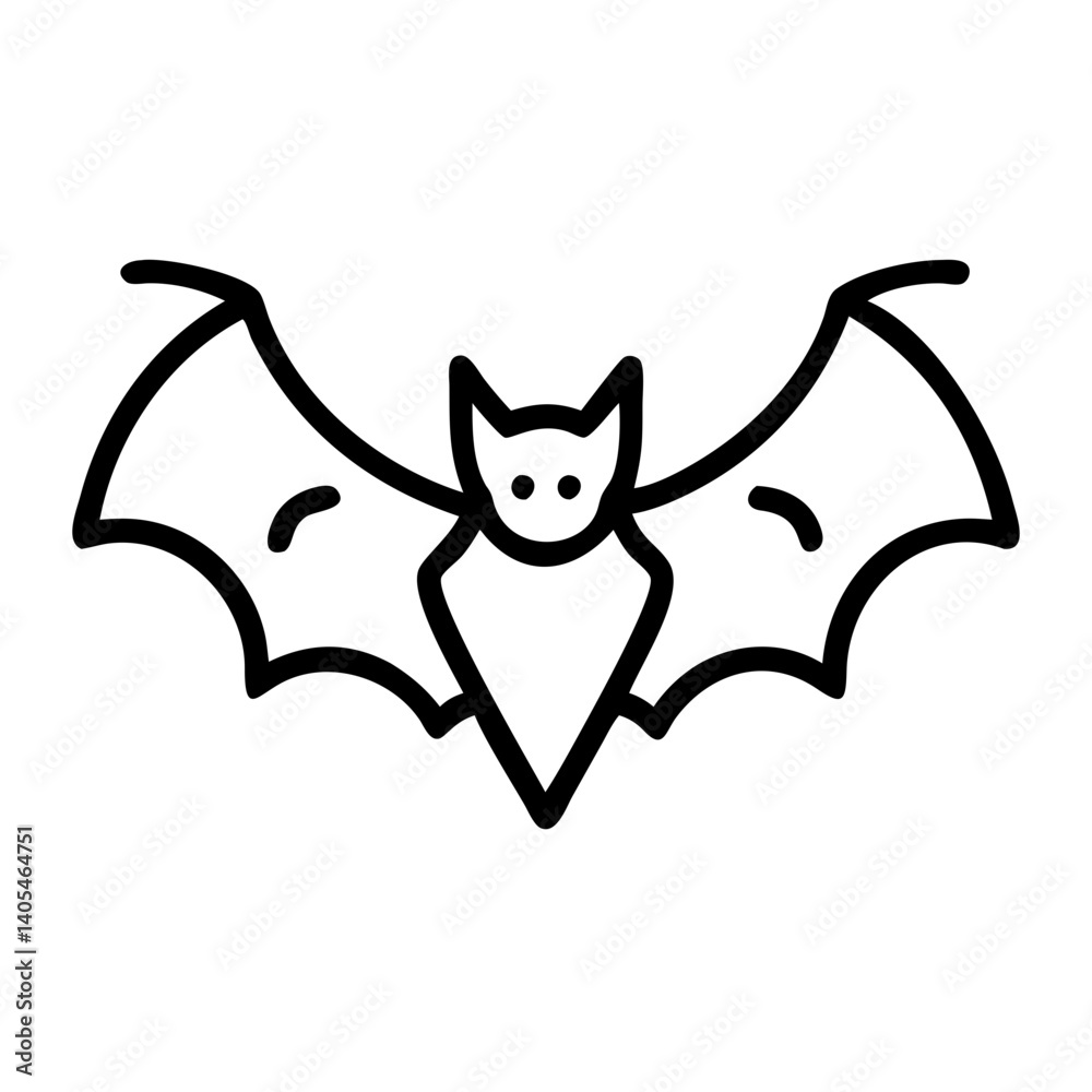 Obraz premium A simple line drawing of a bat with its wings spread wide, featuring a minimalist and symmetrical design