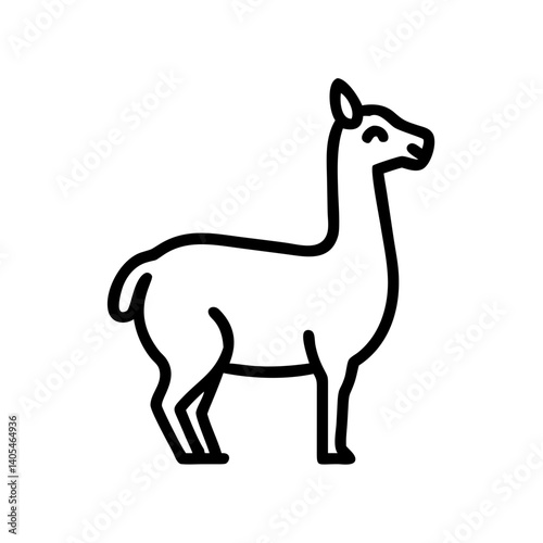 Illustration of a llama in black outline standing with a long neck and a small tail design icon art