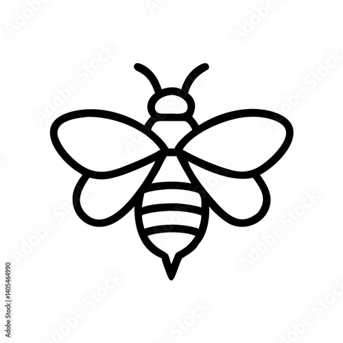A stylized outline of a bee with wings and striped abdomen on a plain white background is shown here