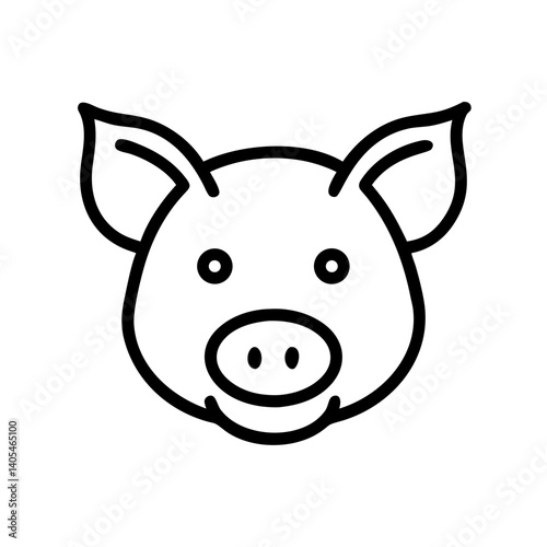 A simple line drawing of a pig's face with rounded features and a smiling expression is centered here