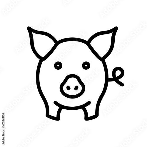 Outline drawing of a pig with curled tail and a round snout, standing in a simple illustration