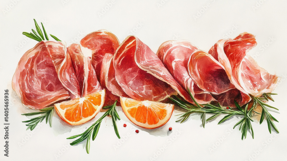 Closeup of typical san daniele ham, italian food. Italian prosciutto crudo or spanish jamon. Raw ham isolated on white background. Closeup of typical san daniele ham, italian food. Italian prosciutto crudo or spanish jamon. Raw ham isolated on white background.