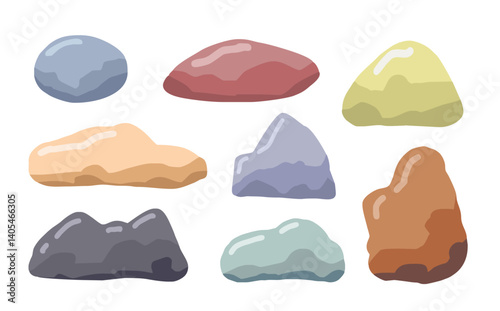 cartoon colored stones set isolated on white background
