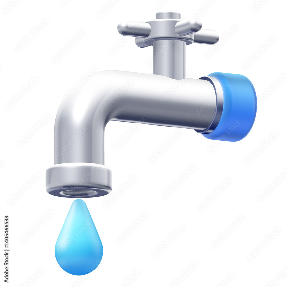 3D Water Tap with Stylized Water Drop from Bottom Angle 3D Water Tap with Stylized Water Drop from Bottom Angle