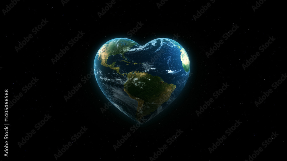 Fototapeta premium Realistic heart-shaped Earth in outer space
