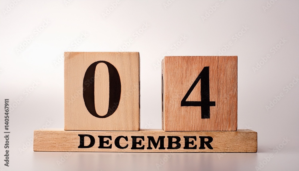 Minimalist photo of wooden blocks with date 4 December. Day and month, calendar on white background Minimalist photo of wooden blocks with date 4 December. Day and month, calendar on white background