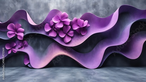 Abstract purple wave floral background.