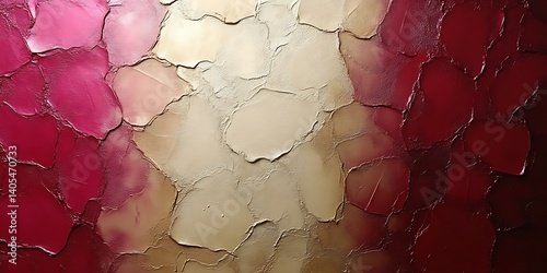 Abstract red and beige impasto painting.