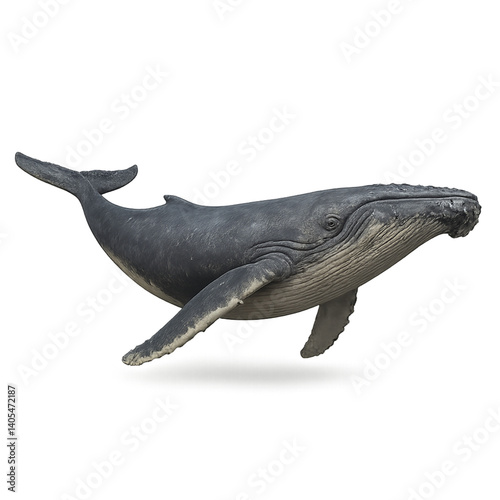 hyper-realistic high-resolution PNG image of a single Baleia-jubarte, fully visible and isolated on a transparent background. The image must be 2000x2000 pixels and rendered at 100 megapixels