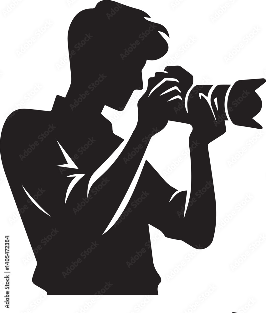 Silhouette of a Male Photographer with DSLR Camera in Action


