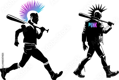 Punk Rock Silhouette Vector Set – Rebellious Music Band Art, Grunge Style Rebel Figures, Edgy Subculture Design