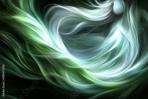 Abstract swirling green and white light.