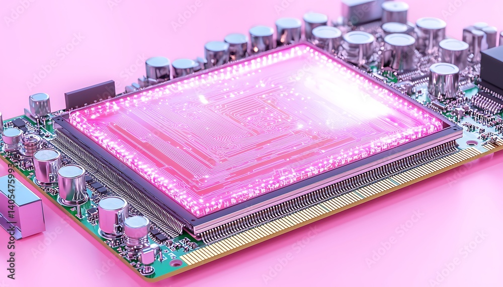 CPU on Circuit Board Pink CPU on Circuit Board Pink