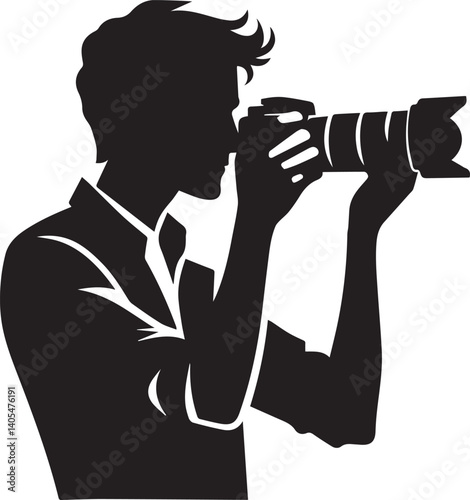 Silhouette of a Male Photographer with DSLR Camera in Action


