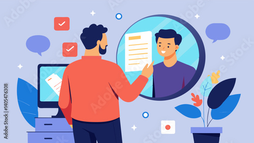 No amount of compliments or reassurance from others could convince him that he was strong and fit as he could only focus on his perceived flaws.. Vector illustration