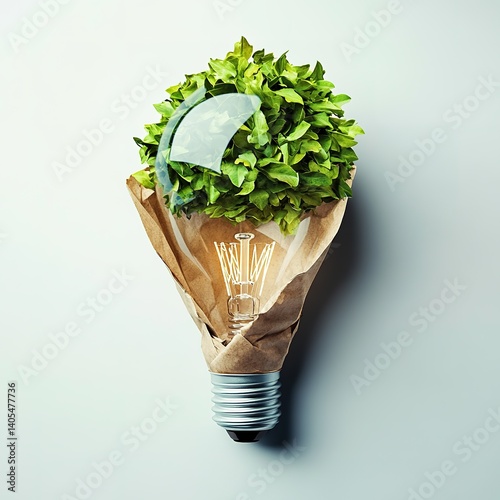 Eco-friendly light bulb concept green energy theme modern design indoor environment close-up view sustainability focus