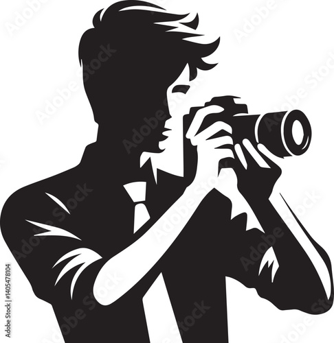 Silhouette of a Male Photographer with DSLR Camera in Action

