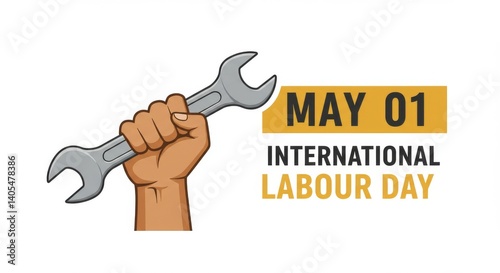 International Labour Day Illustration with Raised Fist Holding a Wrench