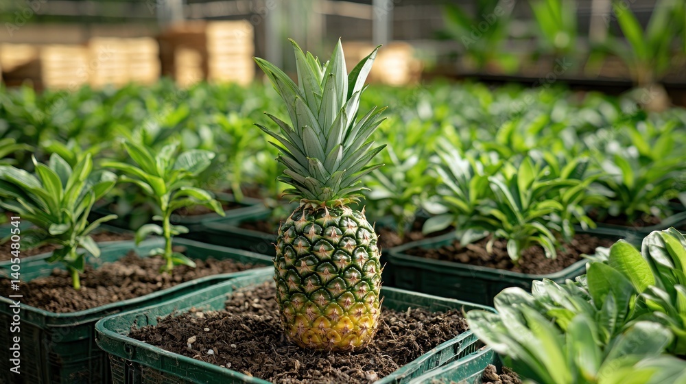 Fototapeta premium Pineapple plant in a greenhouse