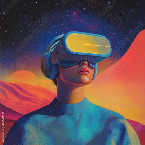 Virtual reality experience futuristic landscape digital art stunning environment close-up view immersive technology