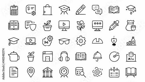 Education-themed outline icons collection ideal for academic platforms learning apps school dashboards and educational websites in clean linear style