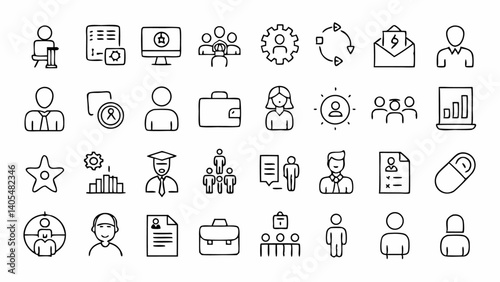 Elegant linear icons illustrating various professions suitable for career platforms job boards professional service websites and vocational apps